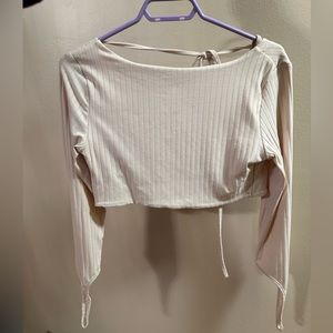 White fox lace up long sleeve shirt